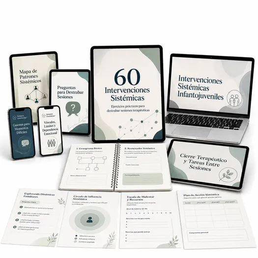 Mockup de Sesiones Estancadas con ebook, tablet y materiales de apoyo