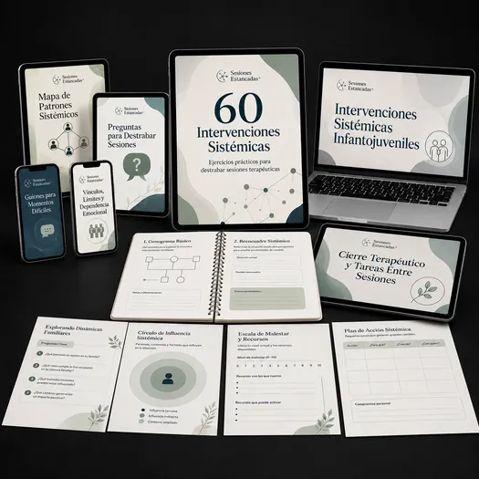 Mockup completo de Sesiones Estancadas en fondo oscuro